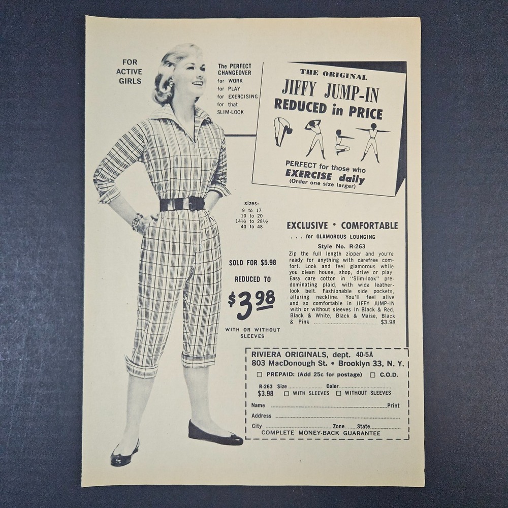 1964 Riviera Originals Jiffy Jump-In Active Girls Vintage Print Ad Brooklyn NY